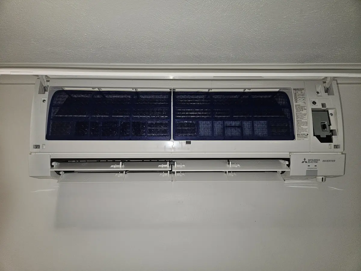 The same Mitsubishi mini-split in Concord, MA with clean filters after deep cleaning